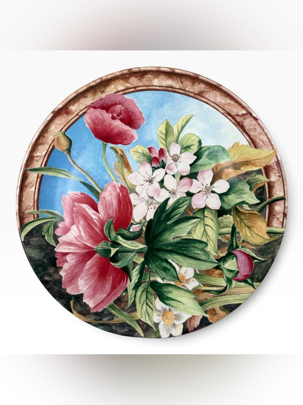 VTG Gien France Volupte 12” Floral Cake Plate Platter Signed Dominique Lalande